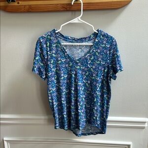 Women’s LOFT Floral Blue V-Neck Short Sleeve Top